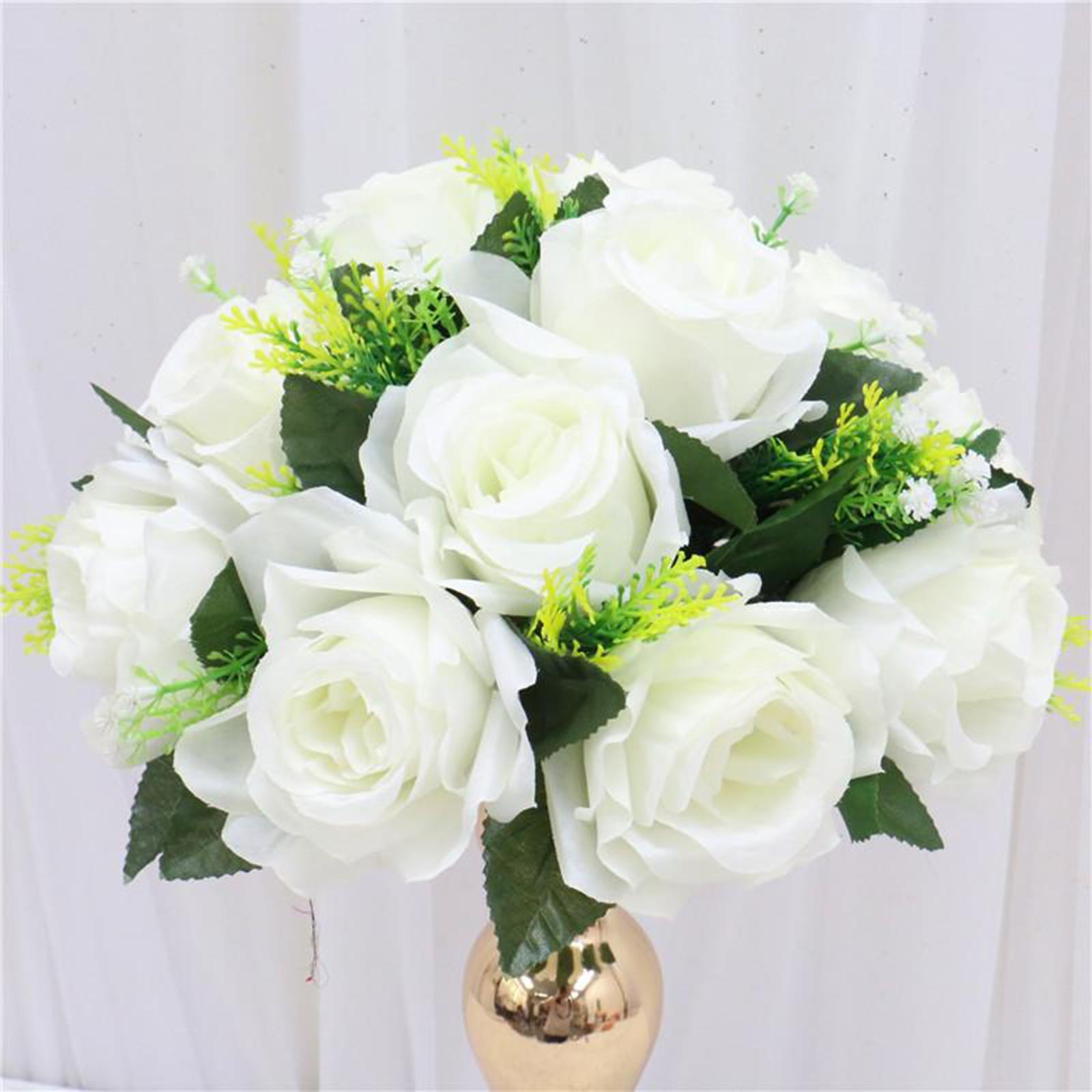 2x 26cm Artificial Rose Flowers White Pink Wedding Bouquet Party Shop Decor