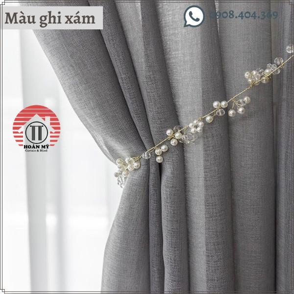 Rèm vải voan linen màu xám hoặc trắng trang trí cửa sổ phòng ngủ phong cách hiện đại