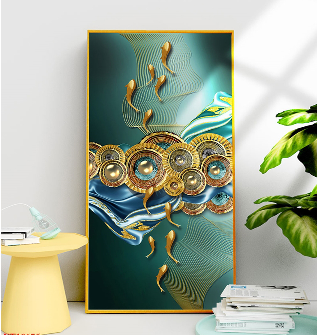Tranh Canvas Treo Tường Hiện Đại - Tranh Cửu Ngư Quần Hội Giá Rẻ