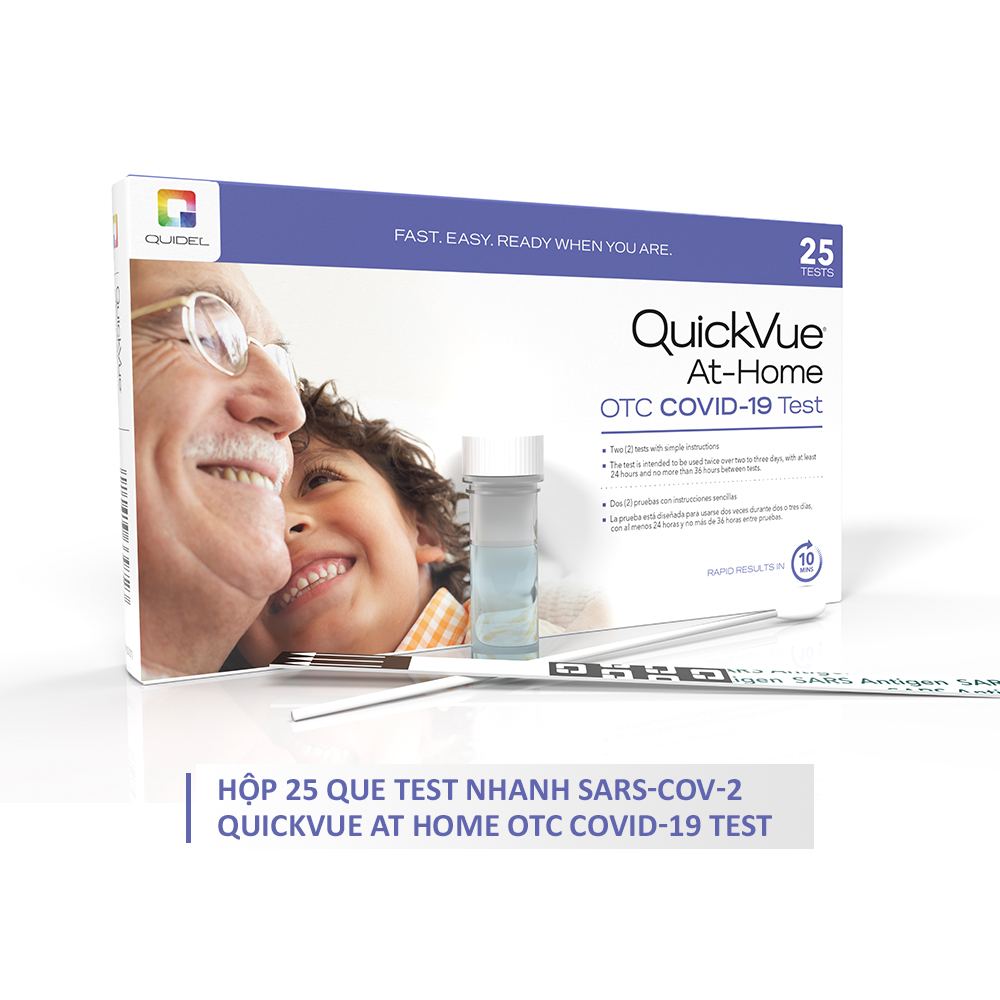 QuickVue Covid-19 Test nhanh tại nhà - Hộp 25 kit (lấy mẫu mũi chỉ 1.5 - 2cm không gây đau) - Hàng Mỹ chính hãng