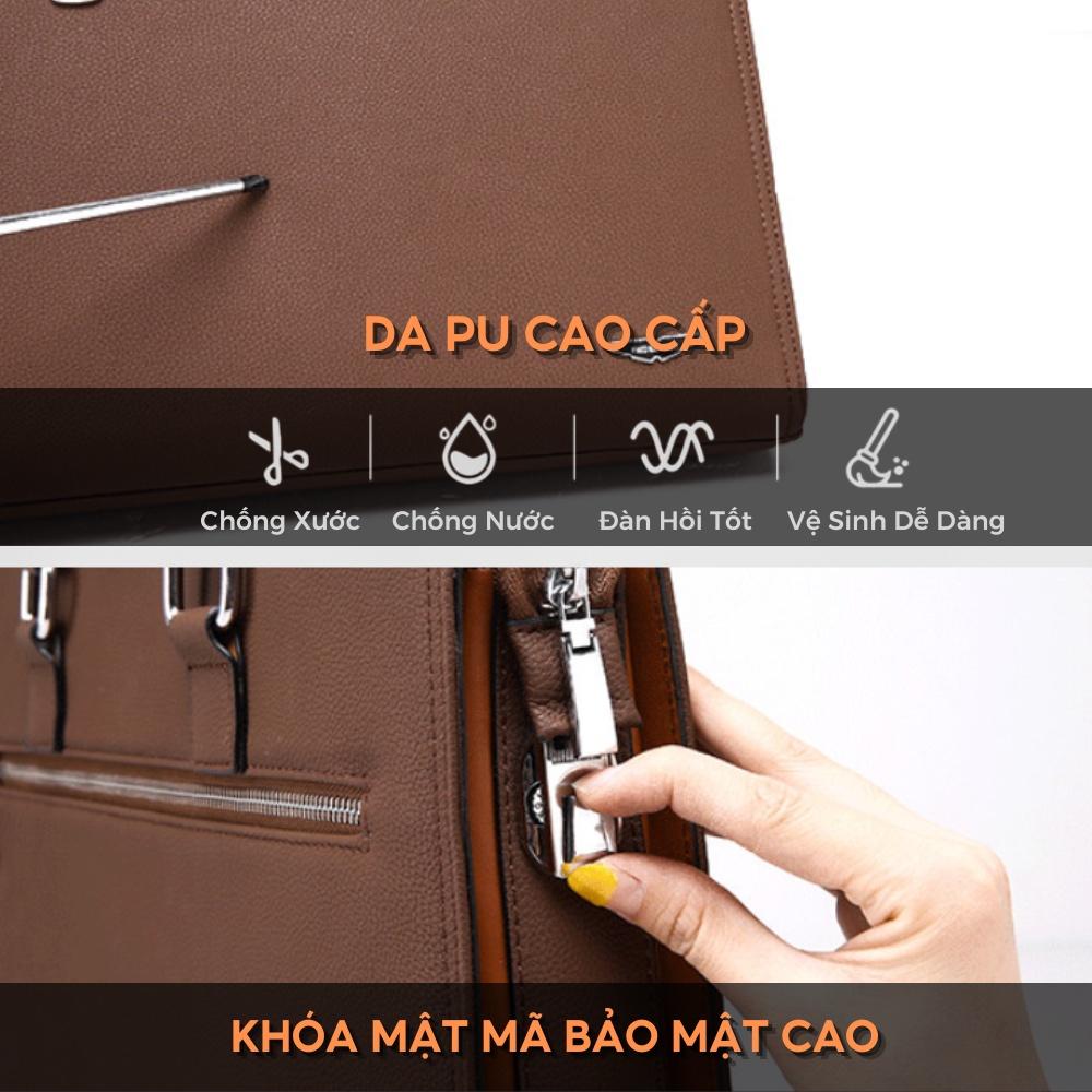 Cặp da công sở Cặp văn phòng Cao Cấp FEIDKAPOLO Chất liệu Da PU cực bền,Cặp Đựng Laptop 14inh,Vệ sinh dễ dàng-
