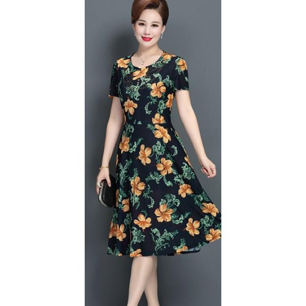 Váy - Đầm Trung Niên - V16 Đầm hè cho mẹ dáng dài U40 U50 U60 - Váy trung niên bigsize 50kg 60kg 70kg 80kg - Váy hè nữ