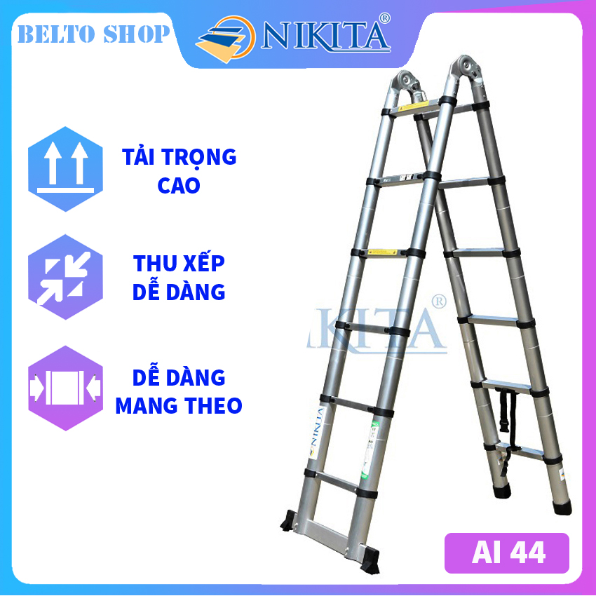 Thang Nhôm Rút Đa Năng 4m4 NKT-AI44E - Hàng Chính Hãng NIKITA - Công Nghệ Tiên Tiến Nhật Bản - Tiêu Chuẩn Châu Âu