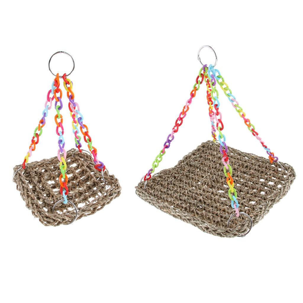 Parrot Climbing Net Pet Bird Swing Chew Grass Hammock Hanging Straw Cage Toys