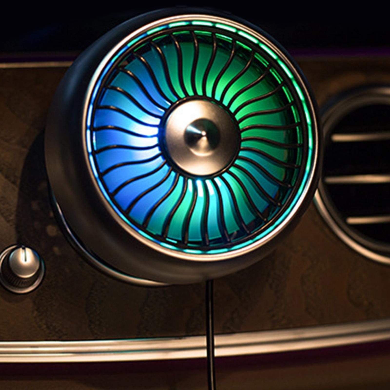 Car Fan, Air Vent Mount USB Fan with Colorful Light Universal Cooling Fan Fit for SUV