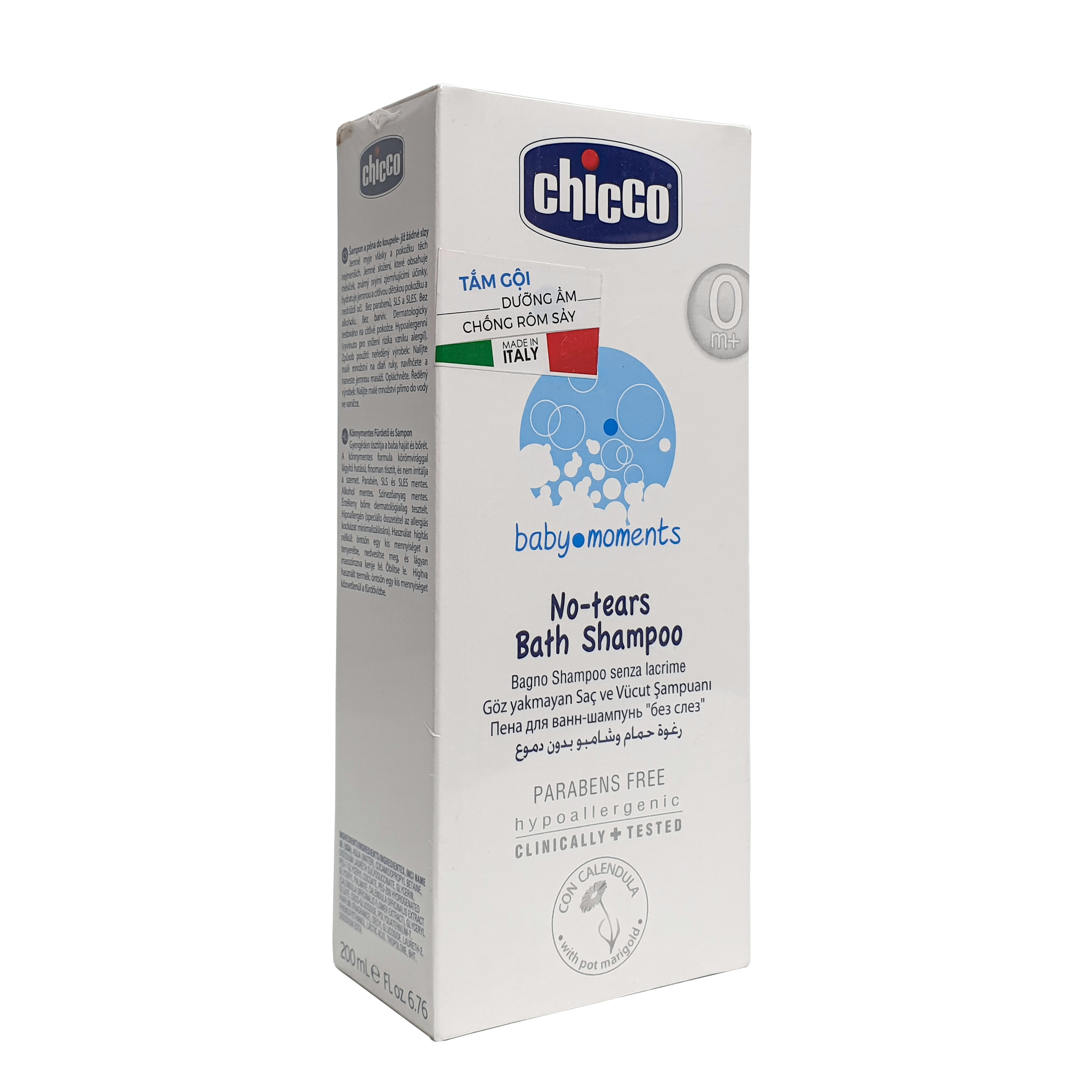 Sữa TẮM GỘI CHICCO Baby Moments Chiếc Xuất Hoa Cúc Dưỡng Ẩm Chống Rôm Sảy Cho Bé, Từ 0 tháng, chai 200ml/500ml