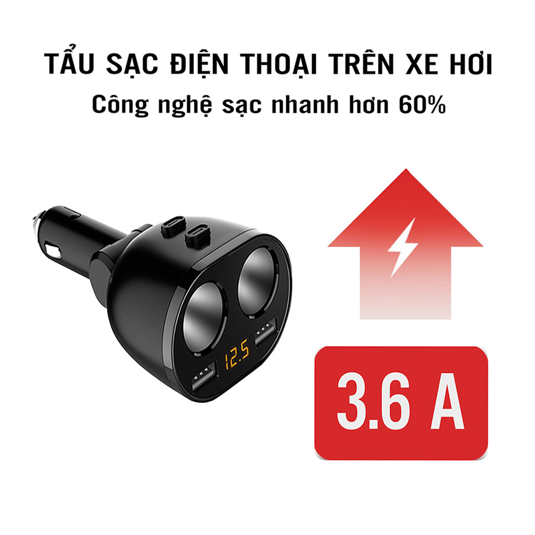 Tẩu sạc ô tô, xe hơi cao cấp đa năng HY16 - Hàng Chính Hãng