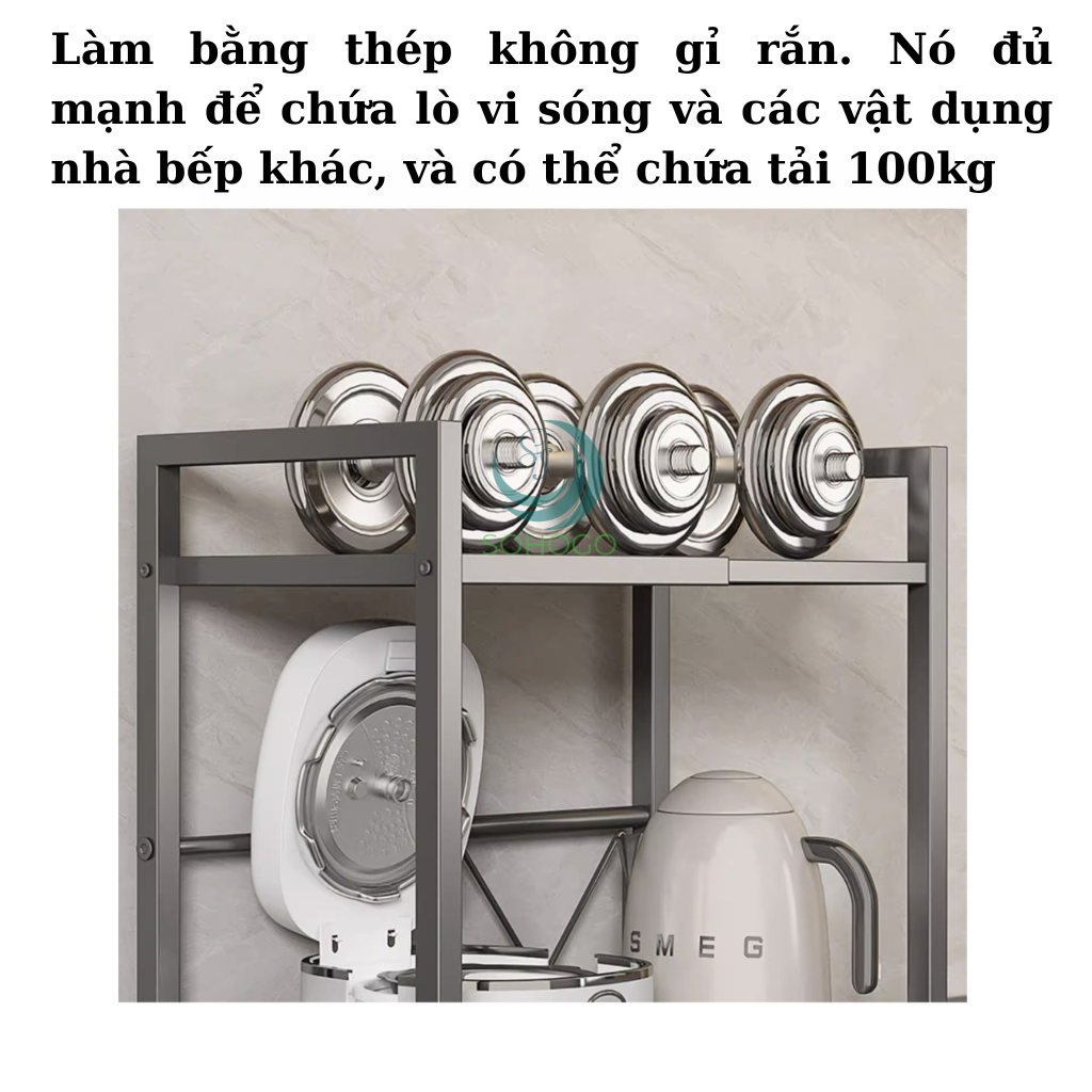 Kệ Đa Năng Nhà Bếp 2 Tầng Chống Gỉ Kệ Lò Vi Sóng Thông Minh Kèm Móc Treo &amp; Kệ Dao Kệ Bếp Tiện Ích Đa Chức Năng Kiểu Dáng Hiện Đại Kệ Inox Nhà Bếp Đa Năng Có Giá Treo Dụng Cụ Kệ Để Bếp Điện – Lò Vi Sóng – Nồi Cơm – Máy Pha Cà Phê