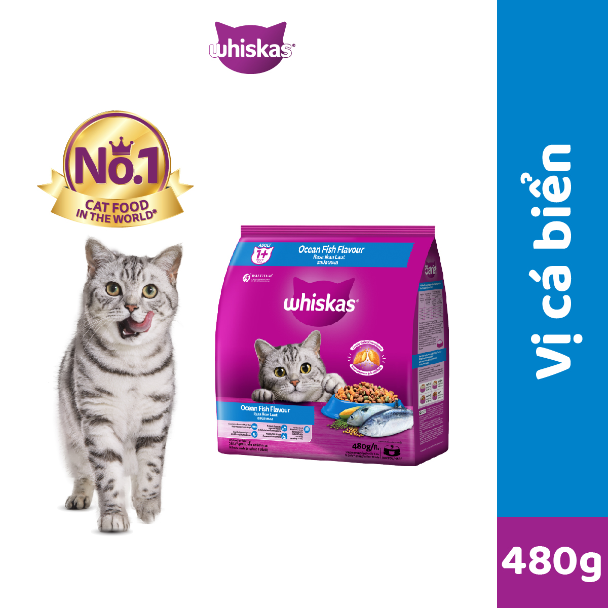 Thức ăn mèo Whiskas vị cá biển túi 480g