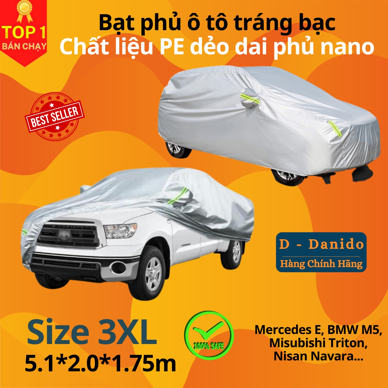 Bạt Phủ Ô Tô Tráng Nhôm Phủ Nano Chống Nắng, Bạt Trùm Xe Hơi Cách Nhiệt Cao Cấp, Hàng Chính Hãng