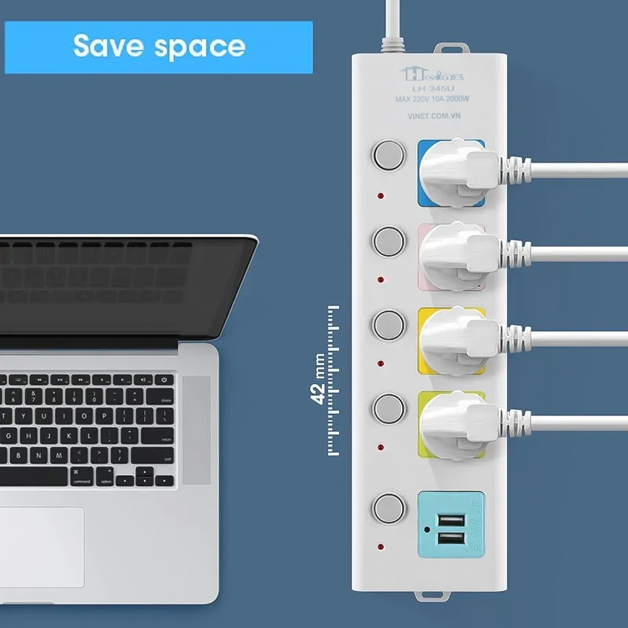 Ổ cắm điện đa năng kết hợp ổ cắm USB sạc trực tiếp chất lượng cao chống giật 4 chân cắm điện, tiết kiệm điện siêu tiện lợi dài 3m, 5m - hàng nhập khẩu