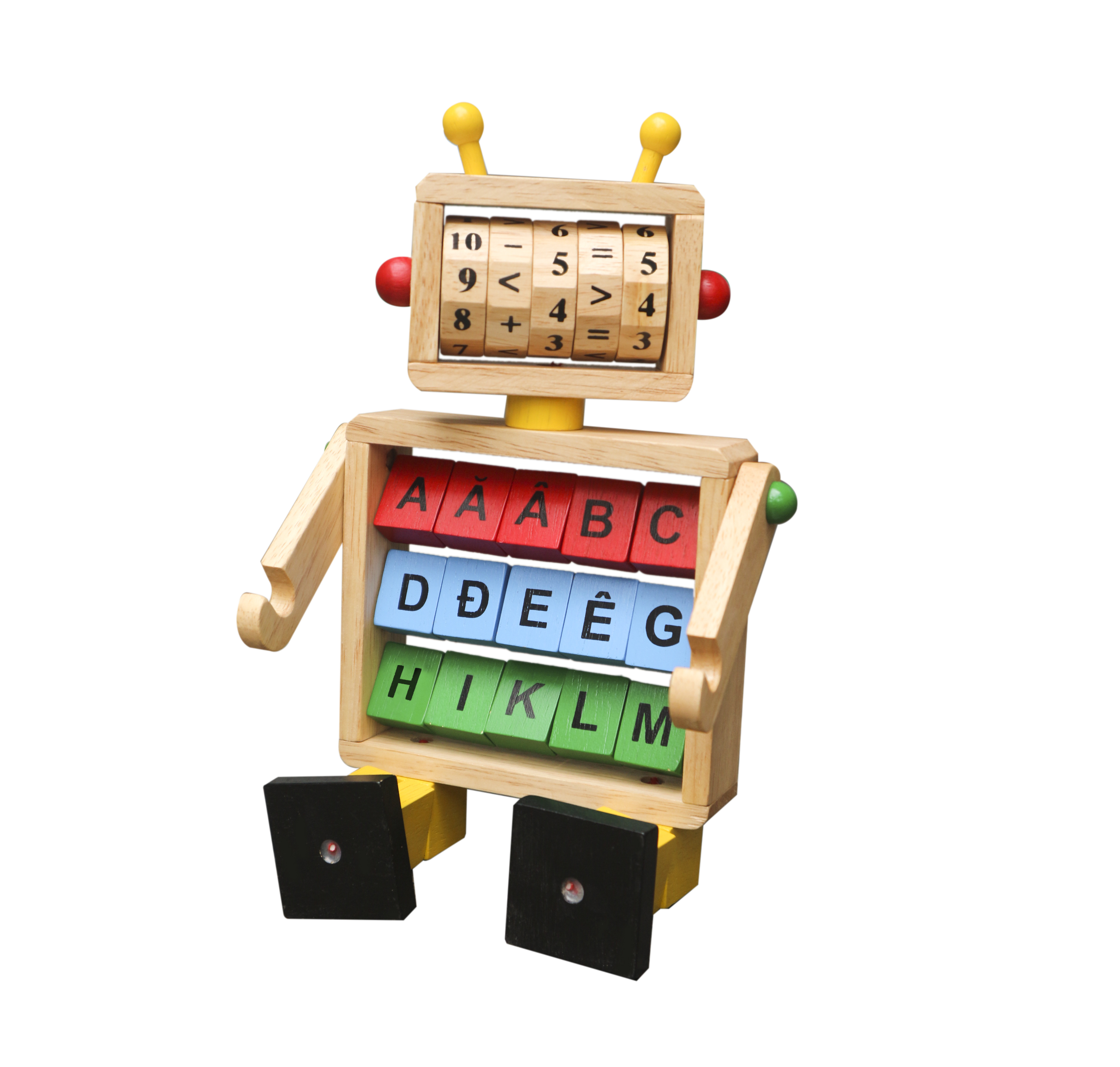 Bộ robot học toán phép tính và chữ cái tiếng Việt | Đồ chơi người máy robo gỗ Việt Nam