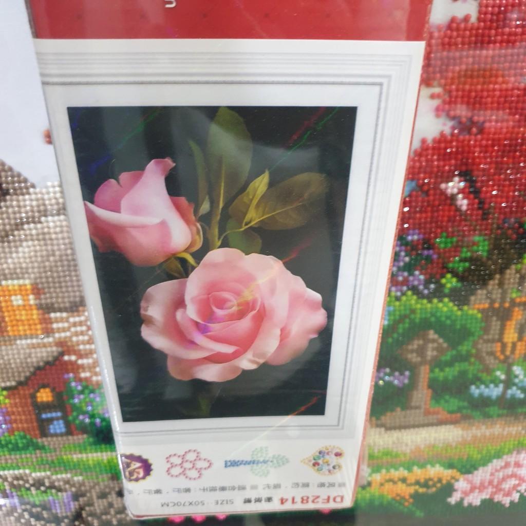 Tranh Đính Đá HOA HỒNG . Kích Thước: 70cm x 50cm