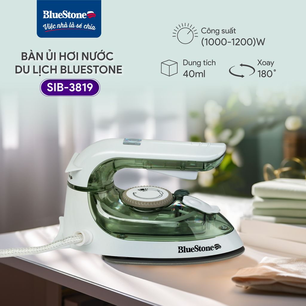 Bàn ủi hơi nước mini BlueStone SIB-3819 (1200W) - thiết kế nhỏ gọn, dễ dàng mang theo và cất giữ - Hàng chính hãng
