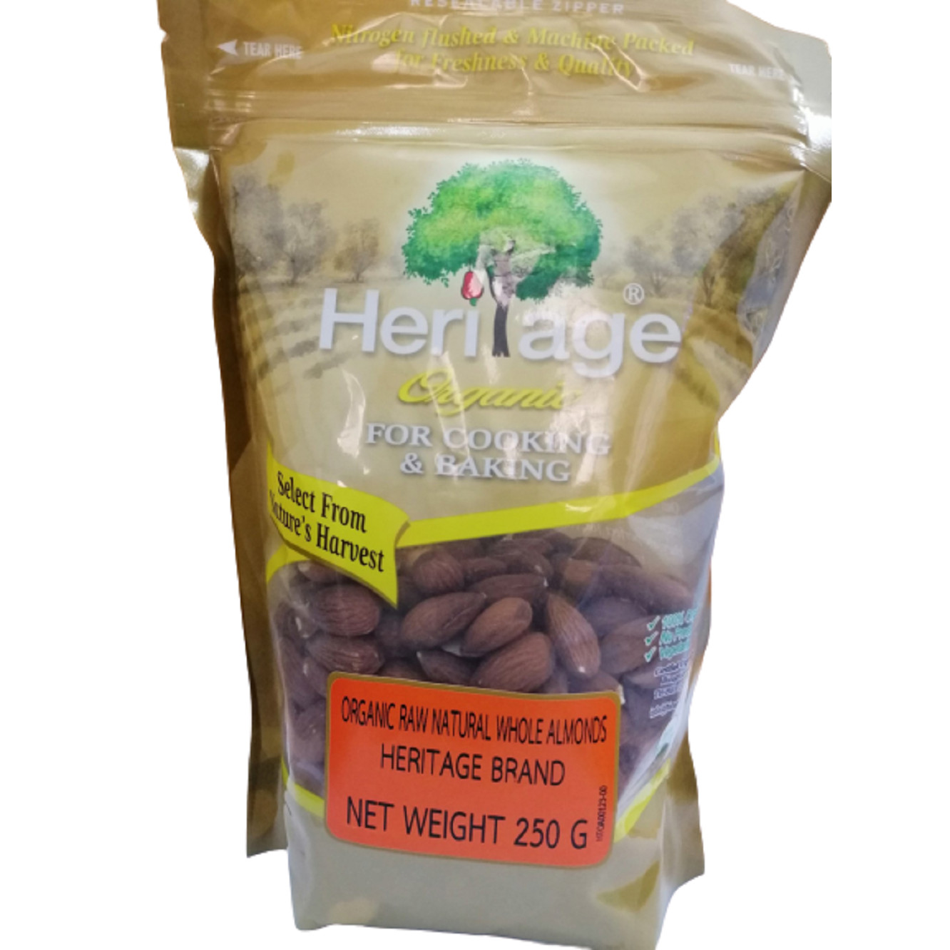 HẠNH NHÂN HỮU CƠ NGUYÊN HẠT- OGANIC RAW NATUAL WHOLE ALMONDS - 250gr