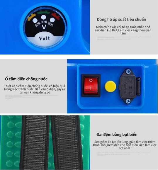 Bình xịt điện đeo lưng tưới tiêu chăm sóc cây trồng 16L Nạp sạc 8AH12V