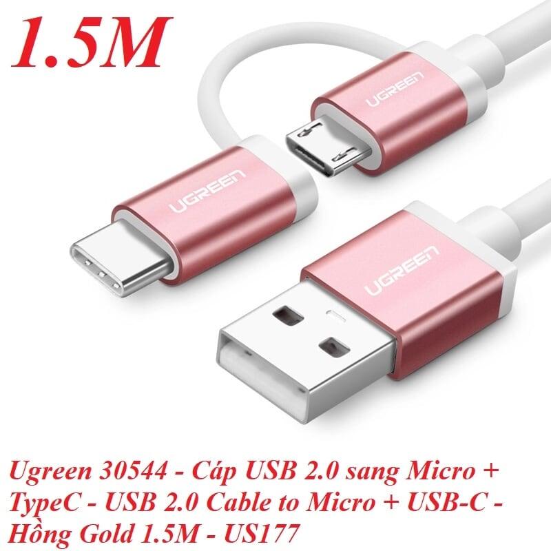 Ugreen UG30544US177TK 1.5M màu Hồng Cáp USB-A sang Micro USB + USB-C cao cấp - HÀNG CHÍNH HÃNG