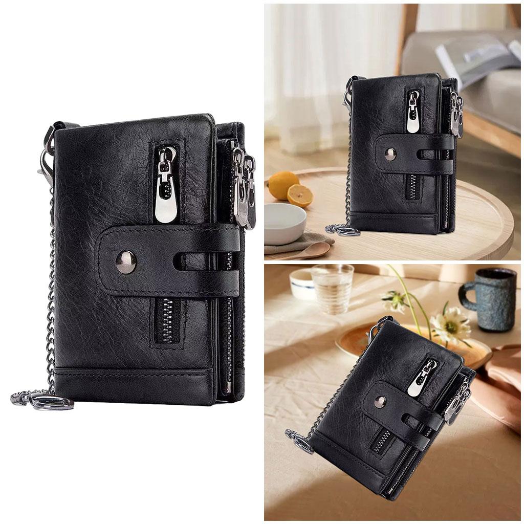 Mens Wallet Cowhide Leather Wallet Holder Bifold Black