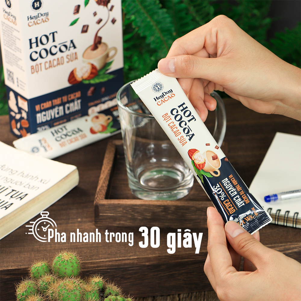 Bột cacao sữa Heyday - Hot Cocoa hộp 12 gói x 20g - Đậm vị chân thật từ cacao nguyên chất