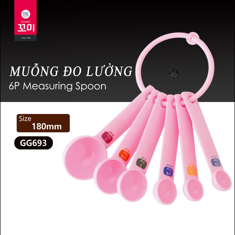 [HÀNG CHÍNH HÃNG] Bộ thìa/muỗng đo lường các kích cỡ màu hồng nhạt bằng nhựa ABS dễ vệ sinh của GGOMi Hàn Quốc GG693