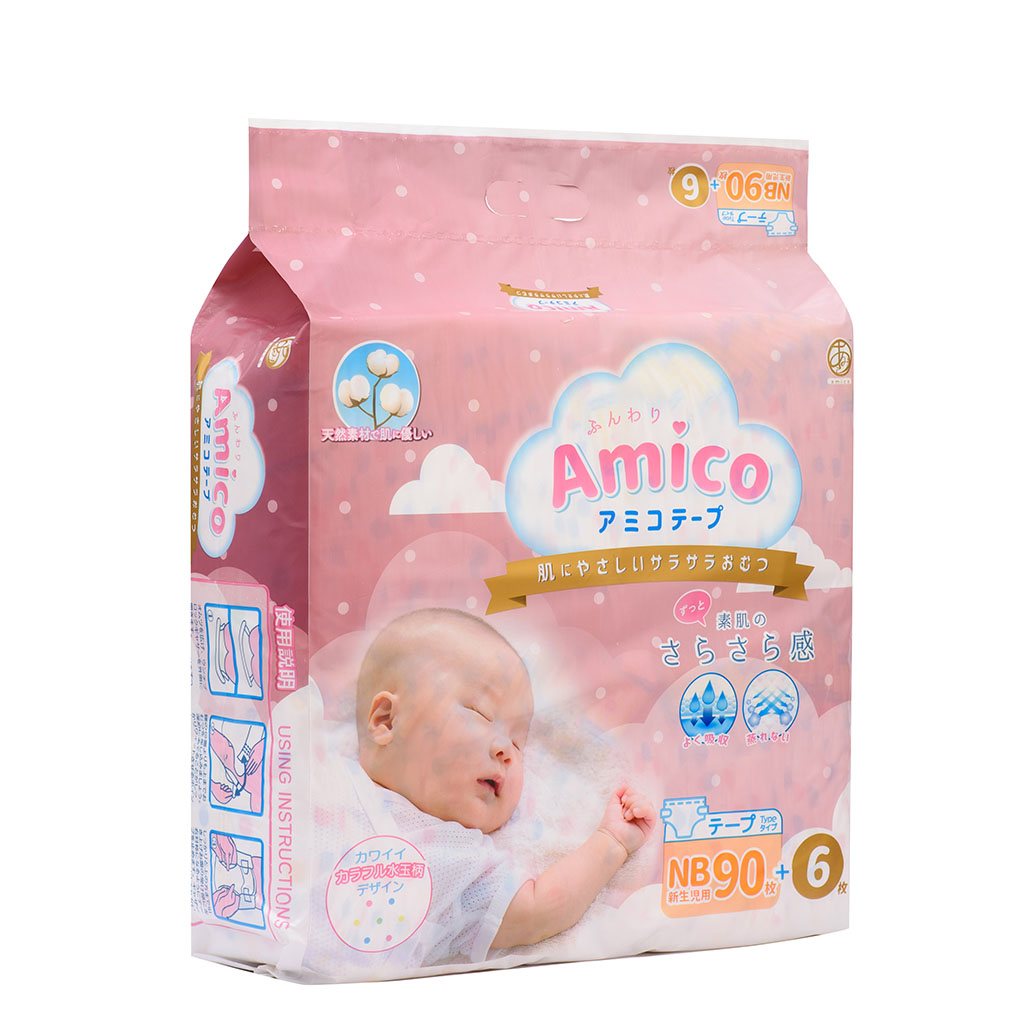 Bỉm - Tã dán Amico size NB 90+ 6 miếng (Cho bé < 5 kg)