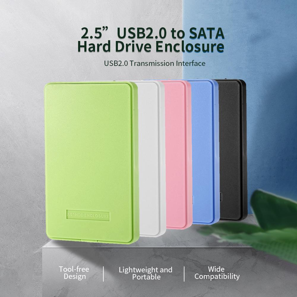 2.5'' SATA SSD HDD Enclosure USB2.0 to SATA Hard Disk Case Portable Tool-free SSD HDD Enclosure Blue