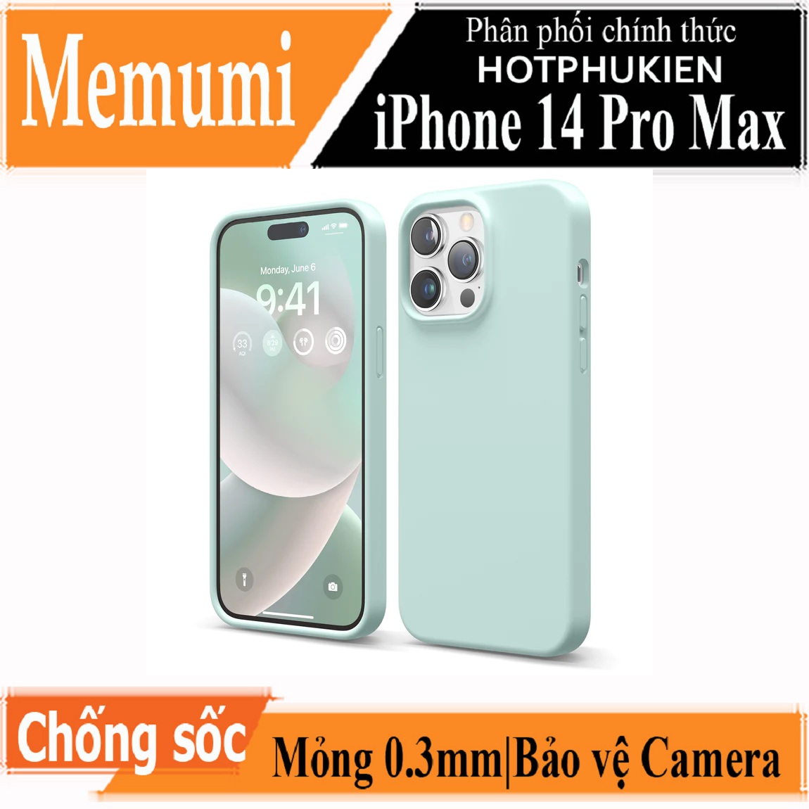 Ốp lưng silicon case cho iPhone 14 Pro Max (6.7 inch) siêu mỏng 0.3mm chống bám bẩn hiệu Memumi Liquid mặt lưng siêu mềm mịn, có gờ bảo vệ camera - hàng nhập khẩu