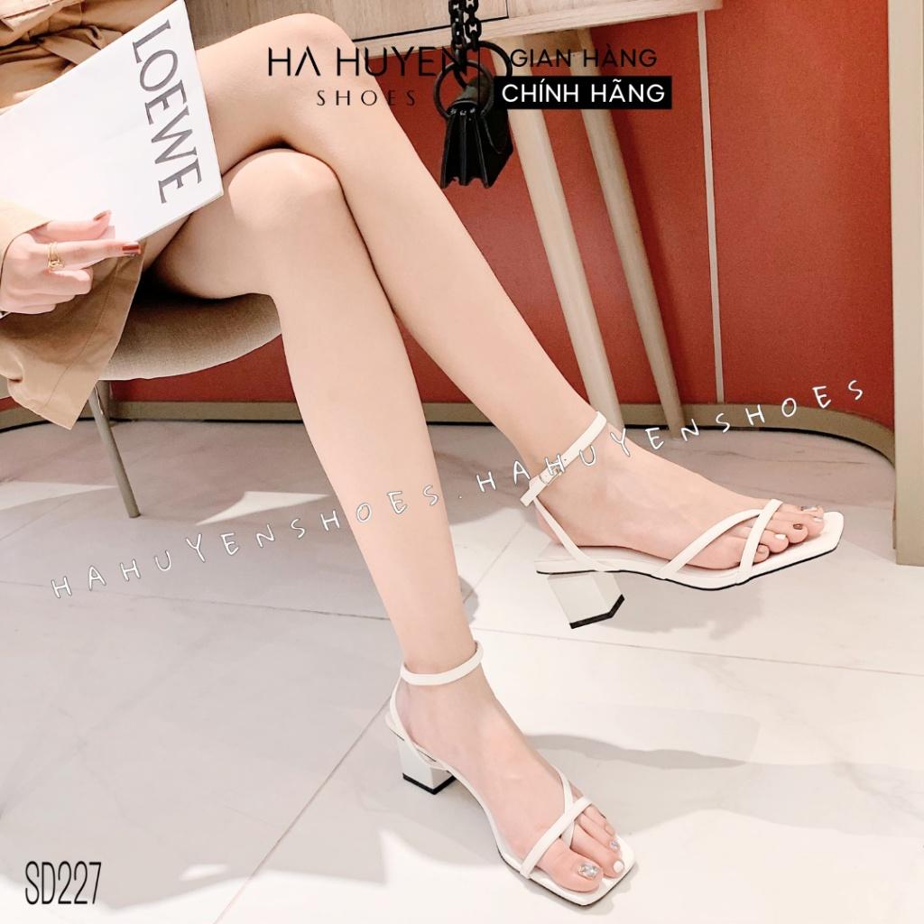 Sandal xỏ ngón nữ Hà Huyền Shoes mũi vuông quai mảnh đan chéo gót vuông 5 phân - SD227