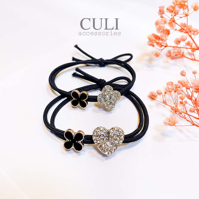 Dây thun cột tóc hình trái tim, cỏ may mắn đính đá xinh xắn Culi.accessories