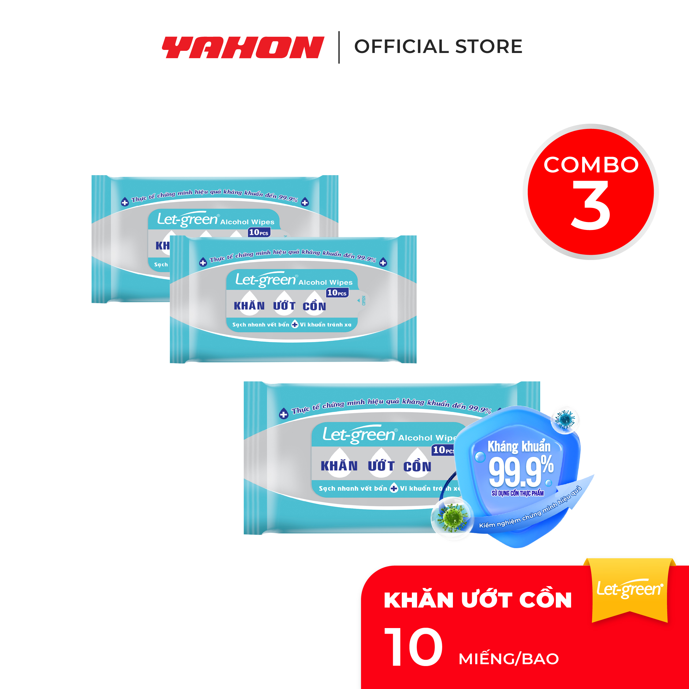 Combo Khăn Ướt Cồn LET-GREEN 10 Miếng/Gói