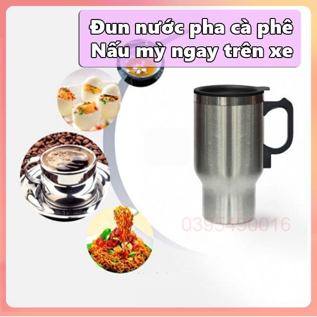 Cốc Đun Nước Trên Xe Ô TÔ Chất Liệu Thép Chống Rỉ 304 cao cấp, Chống Xóc Va Đập, Cốc Đựng Nước Có Nắp Gioăng Cao Su Kín