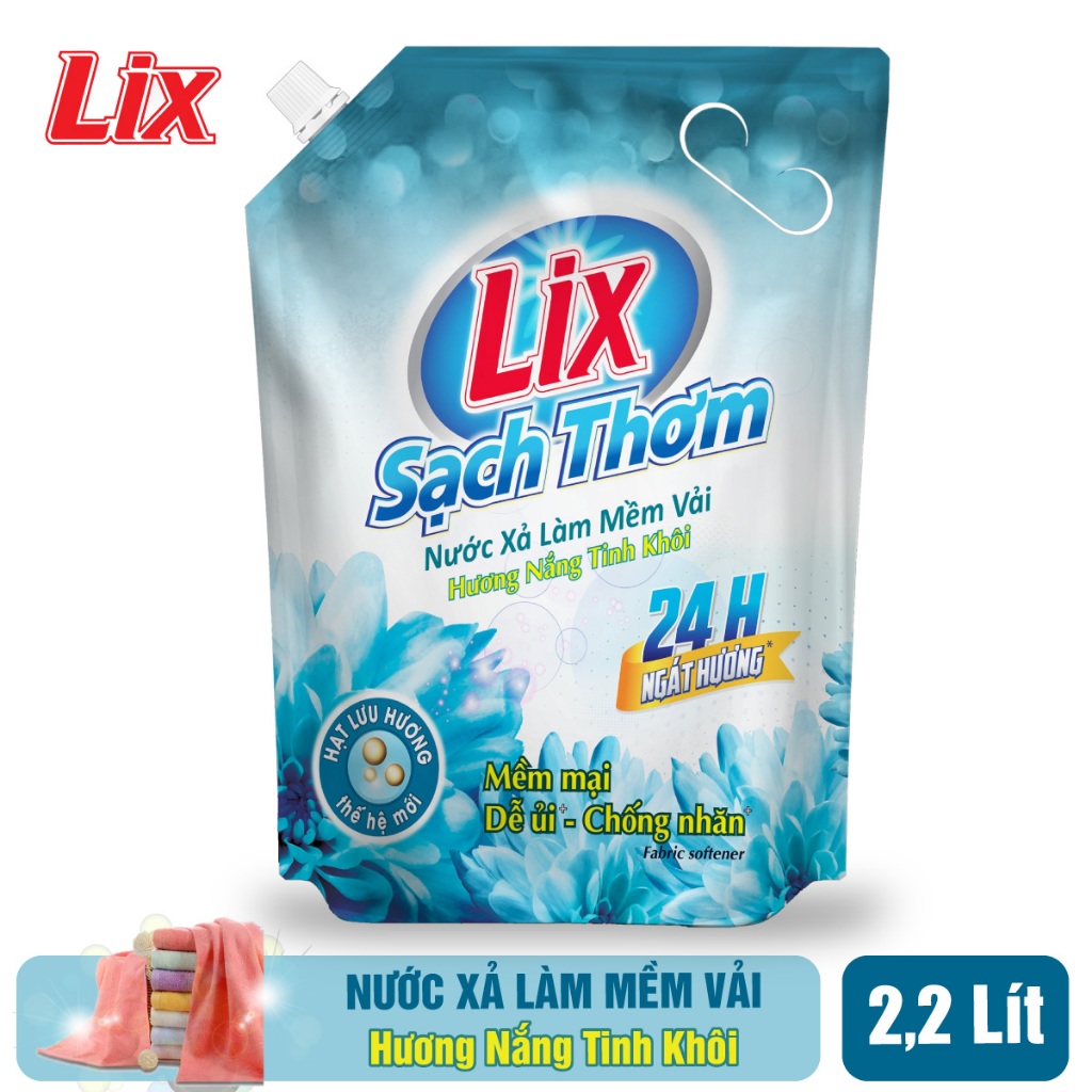 COMBO 2 túi nước xả vải Lix sạch thơm hương nắng tinh khôi (2 túi x 2.2 lít) L17802