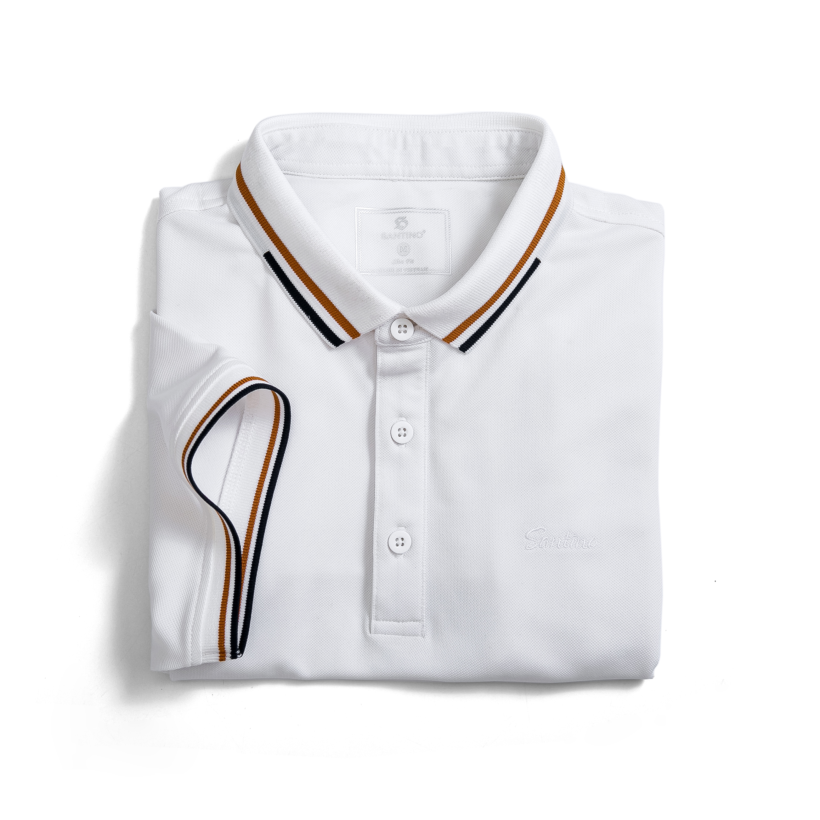 Áo POLO nam phối bo cổ vàng vải Cotton Cá Sấu, form chuẩn, sang trọng lịch sự SANTINO