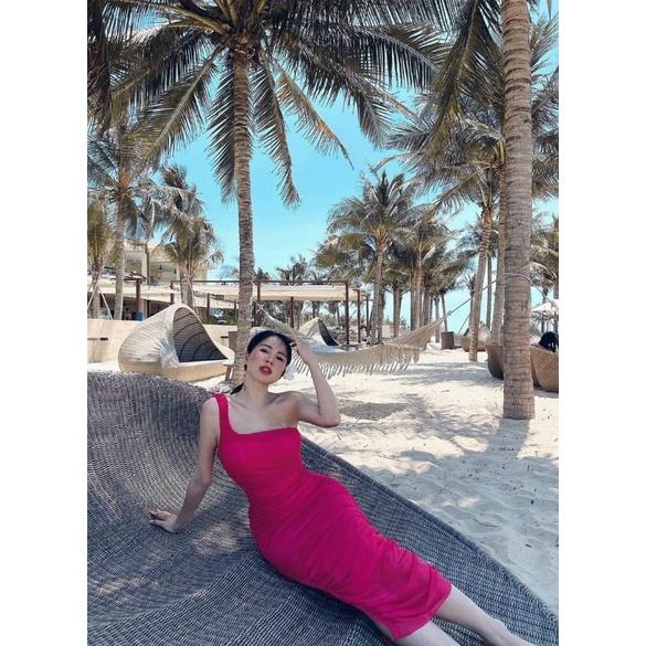 Đầm body lưới nhún 1 vai