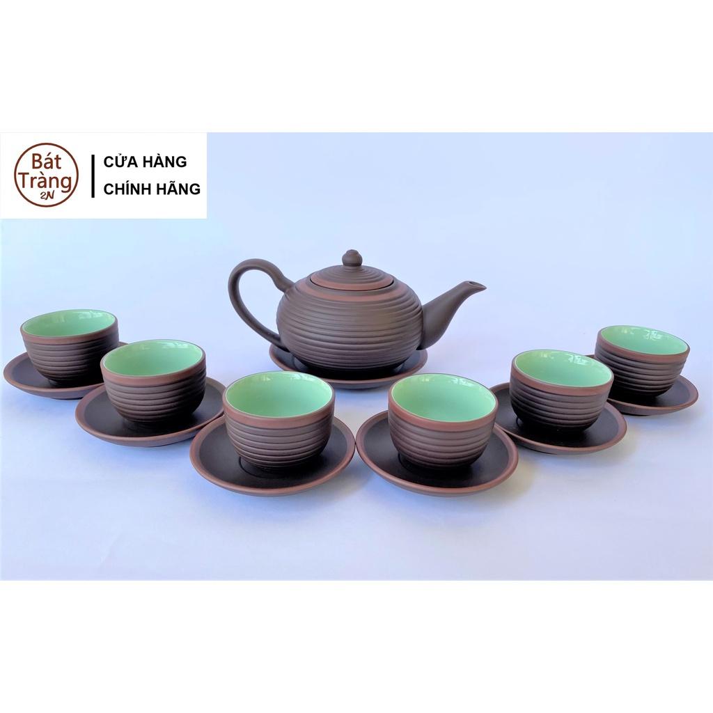 Ấm trà tử sa bát tràng tống ganh gụ chỉ đỏ lòng xanh