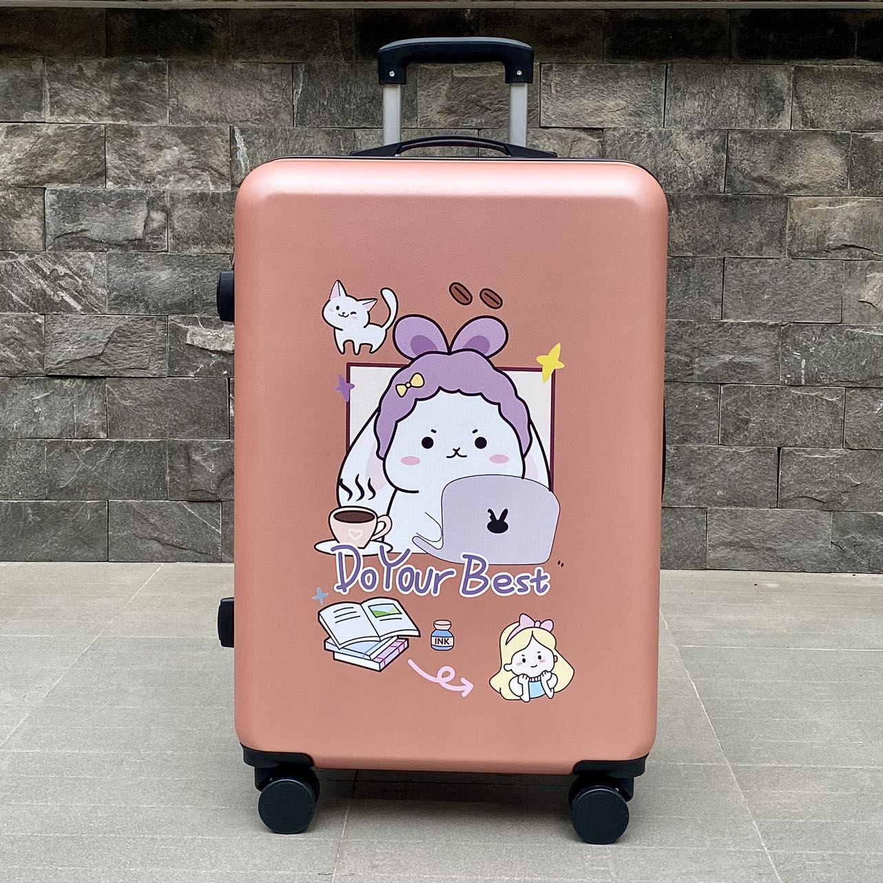 HÌNH THẬT_Vali Du Lịch Tay Kéo In Hình Thỏ Con Dễ Thương Chất Liệu Nhựa Nhám PC+ABS Dày Dặn 4 Bánh Xe Xoay 360 Độ Hàng Sẵn Đủ Size 20/24/26 inch