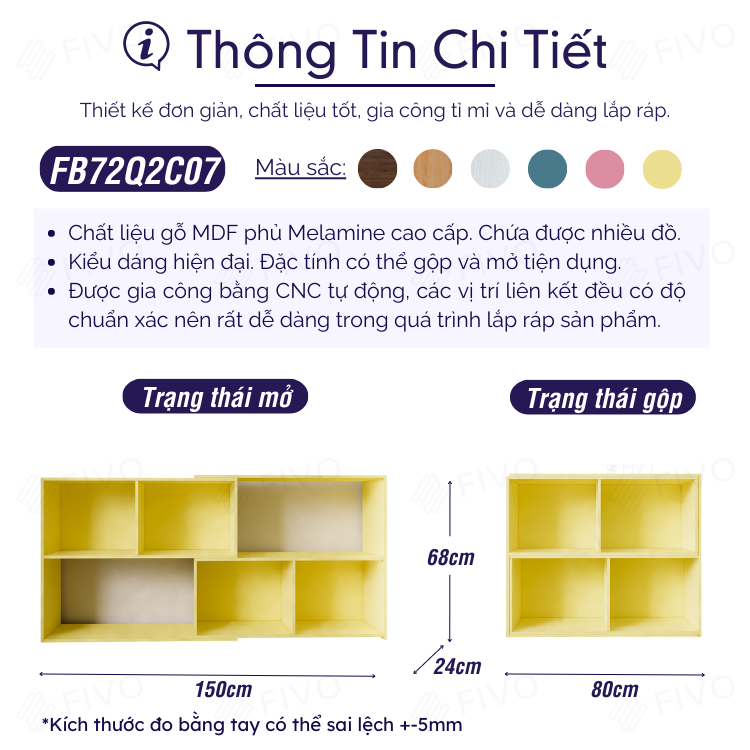 Kệ Sách Đa Dụng Để Sàn FIVO FB72 Màu Vàng, Trang Trí Phòng Cho Bé Trai, Bé Gái, Thiết Kế Thông Minh Đa Ngăn