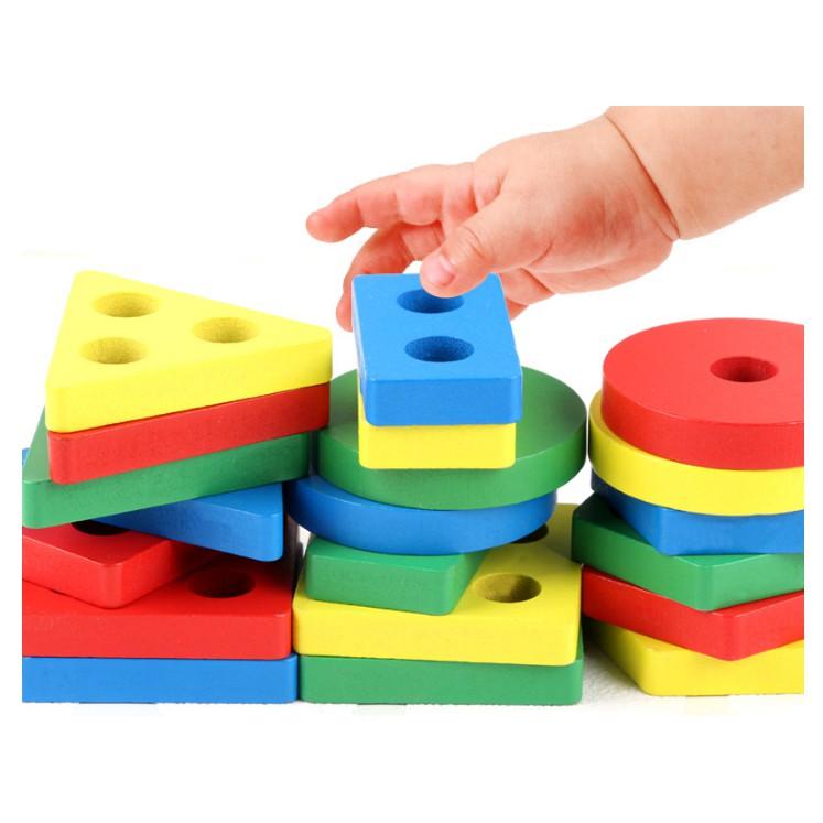 Đồ chơi thả hình 5 trụ thanh ngang - giáo cụ Montessori cho bé