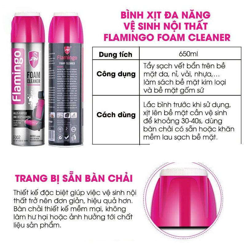 Bình Xịt Bọt Vệ Sinh Ghế Da Nội Thất Ô Tô - Chai Xịt Bọt Vệ Sinh Flamingo Dung Tích 650ml CARZONE.TOP