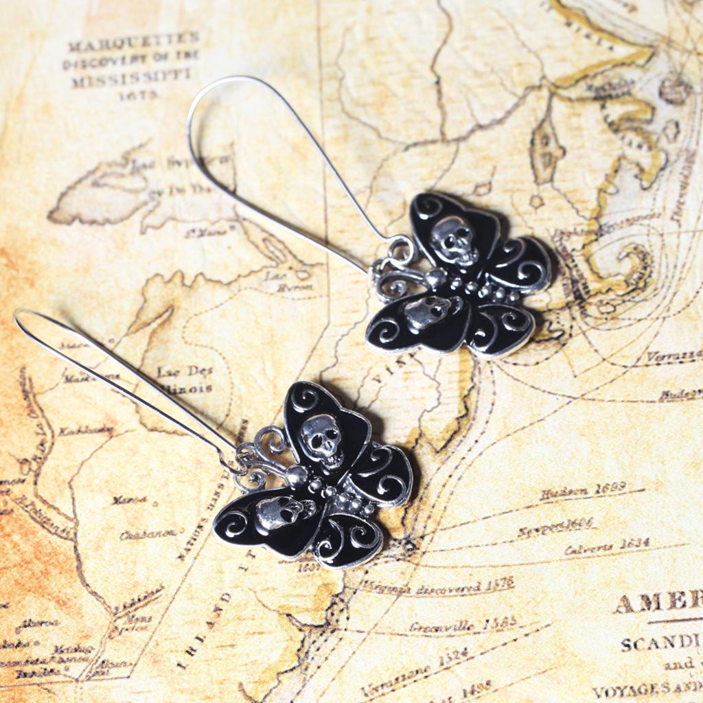 Female Vintage Skull Skeleton Butterfly Punk Threader Drop Earrings Jewelry