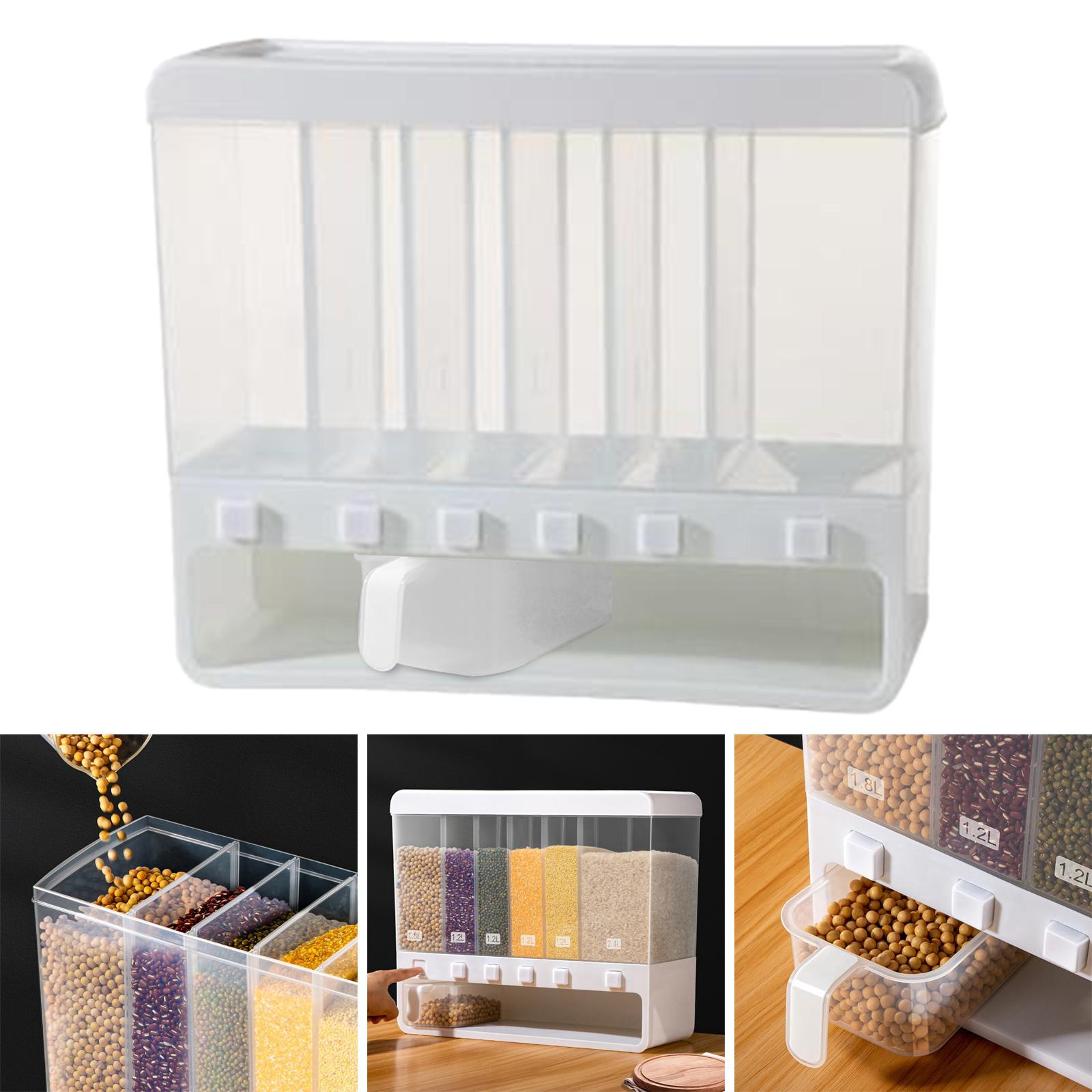 6 Grid Dry Food Dispenser Food Container Rice Dispenser for Countertop Cupboard Cabinet