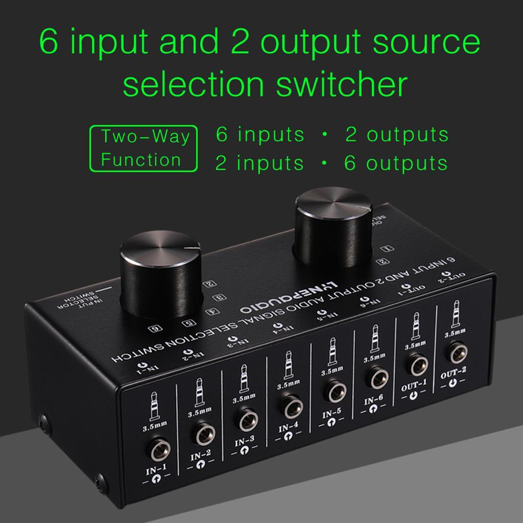 3.5mm Switcher Switch Box Selector 2Input Video Audio Game Console 6Output