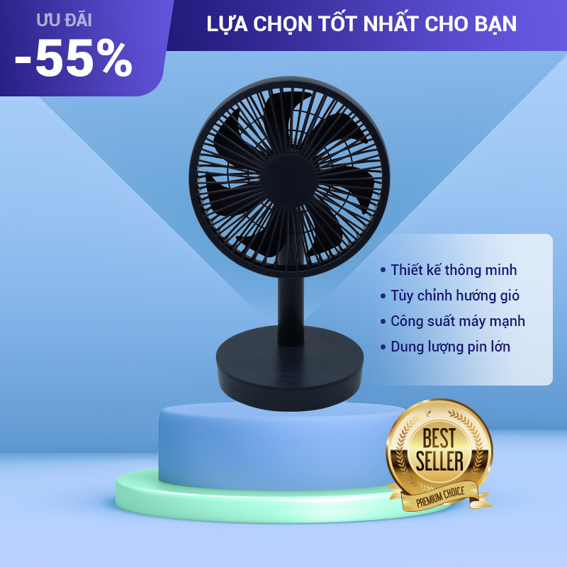 Quạt Mini Để Bàn Sạc Pin, Làm Mát Hiệu Quả Với Công Suất 5W