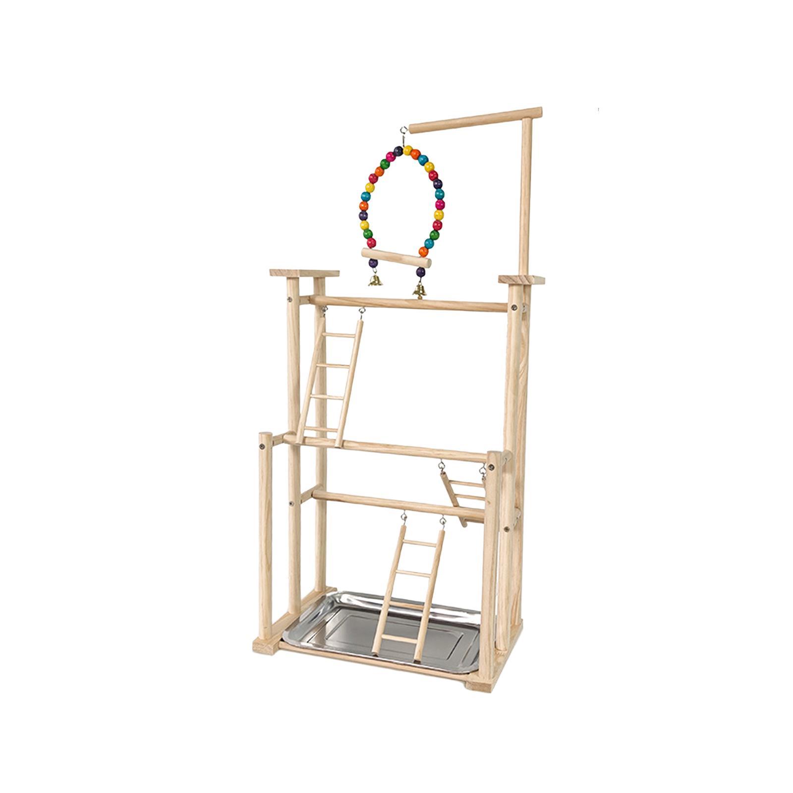 3 Layer Wooden Bird Playground Parrot Perch Stand for Macaws Cockatiel Budgie