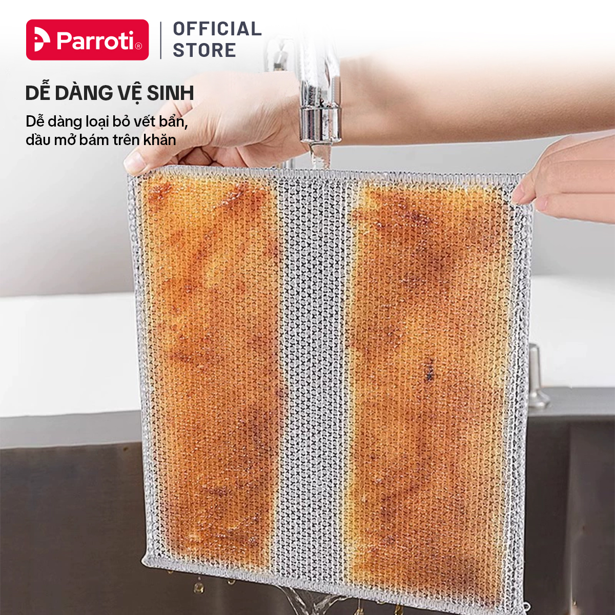 Khăn Lưới Rửa Chén Bát, Lau Bếp Sợi Kim Loại, Miếng Cọ Rửa Đa Năng, Giẻ Rửa Bát Đĩa, Xong Nồi 2 Trong 1 Parroti CA01