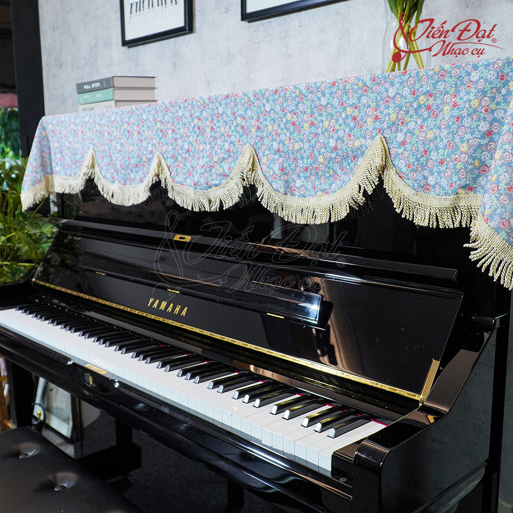 Khăn Phủ Nắp Đàn Piano Họa Tiết Hoa Nhí Nền Xanh KU-020