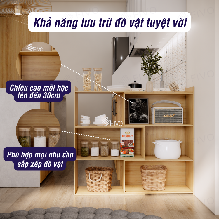 Kệ Gỗ Trang Trí Để Sàn FIVO FB71, Thiết Kế Thông Minh Có Thể Đóng Mở Tùy Thích, Phù Hợp Với Mọi Không Gian, Dễ Dàng Lắp Ráp - 3 Tầng