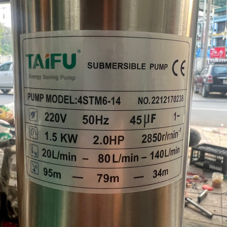 Bơm hỏa tiễn 1.5Kw thân inox 304 có hộp tụ đi kèm TAIFU - Bảo hành 1 năm