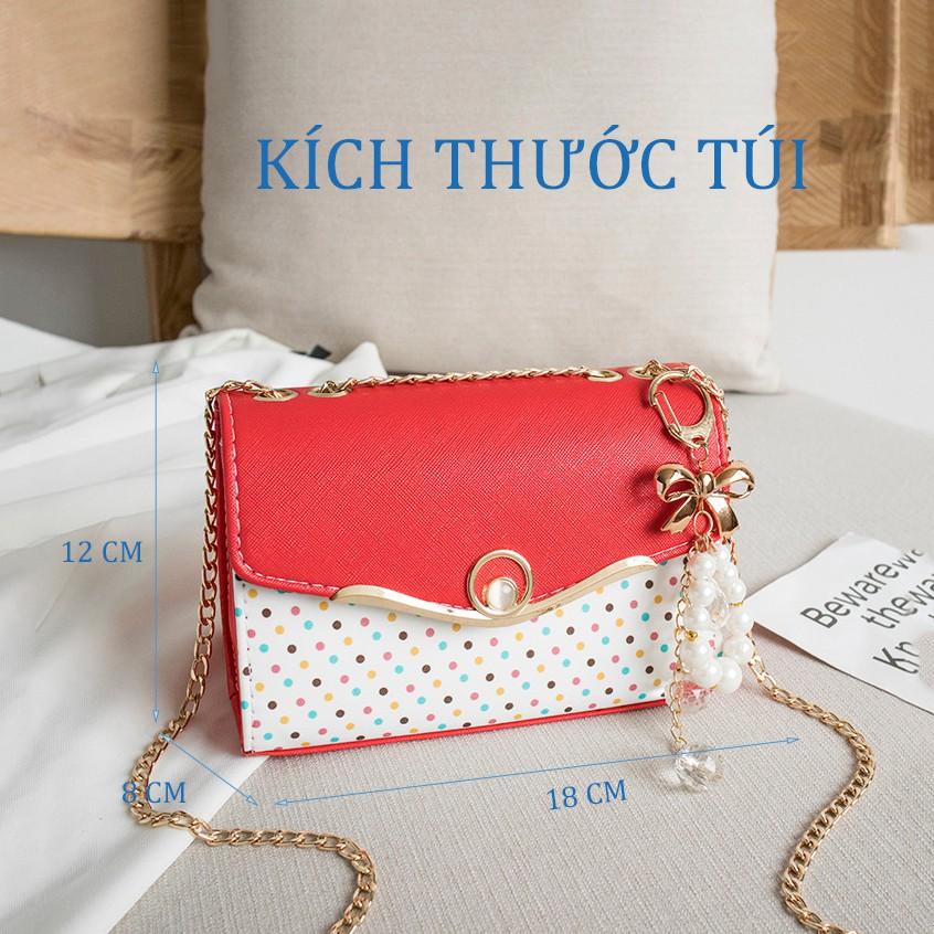 Túi đeo chéo thời trang chấm bi màu đỏ HT3