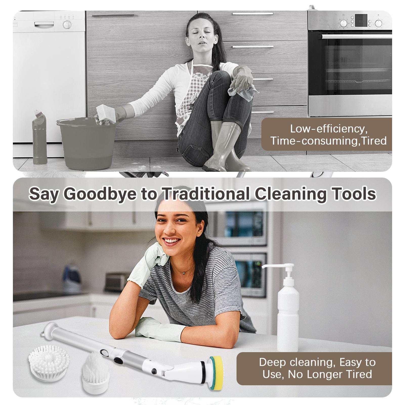 Electric Spin Scrubber Cordless Handheld Cleaning Brush with Adjustable Extension Handle 4 Brush Heads
